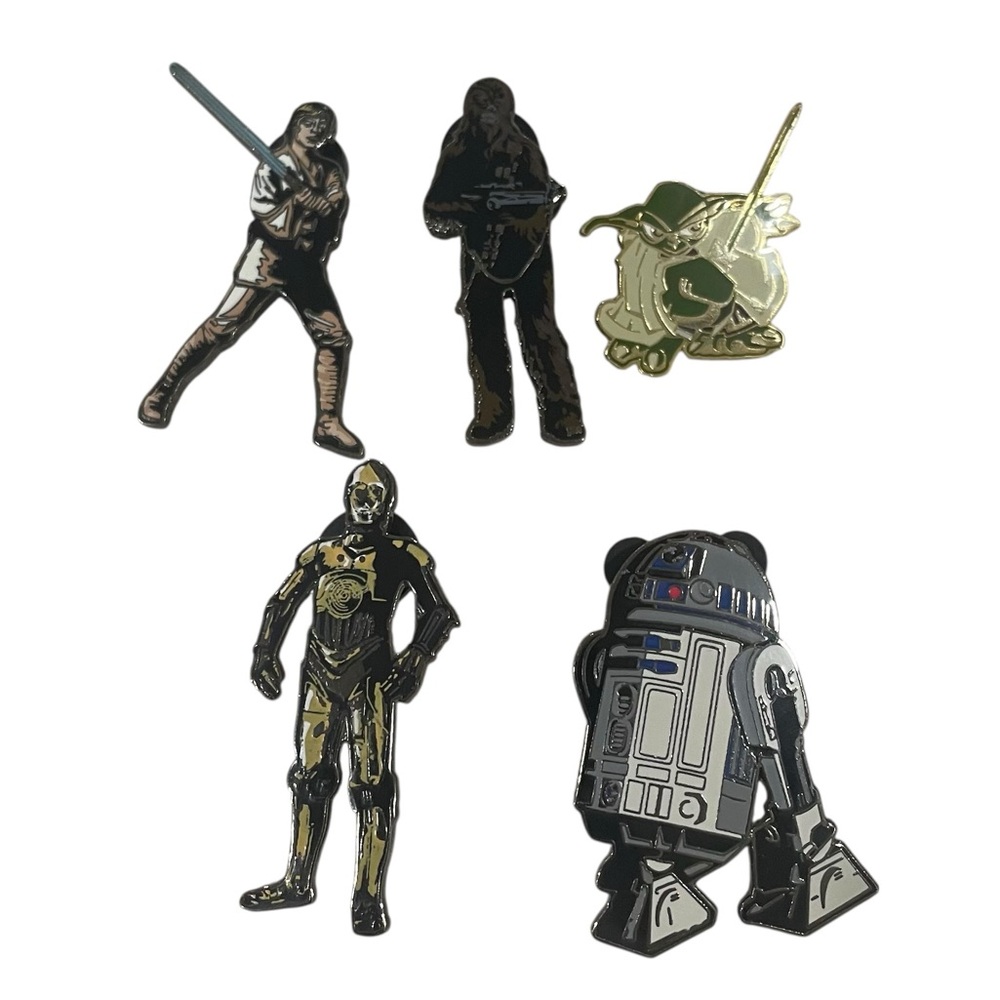 Disney Pins Set of 5 Star Wars Luke Skywalker Chewbacca Yoda C-3PO R2D2 2002